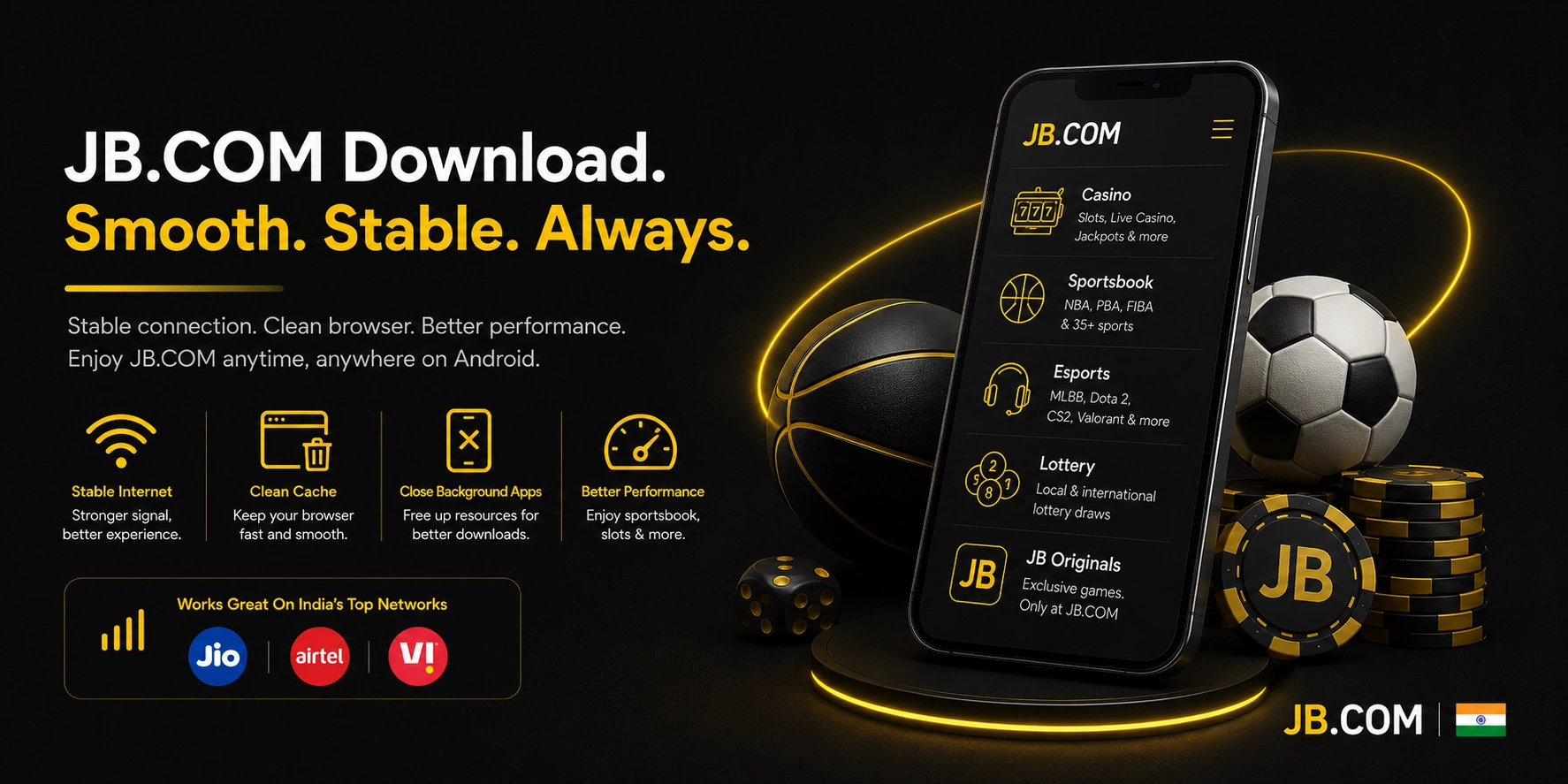 JB.COM Android access in India with stable sportsbook and casino performance